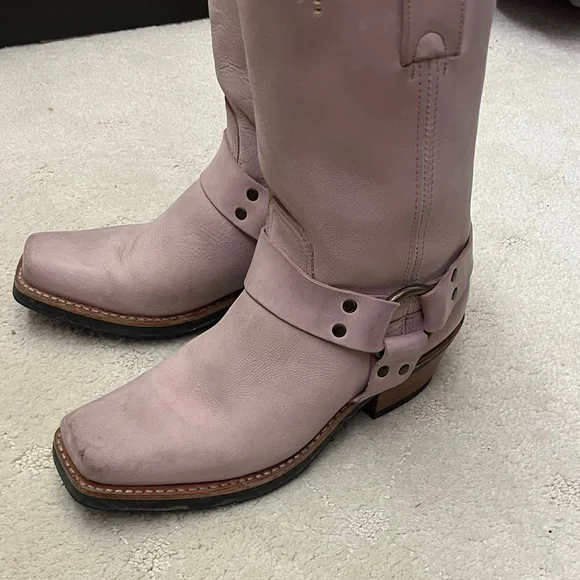 Frye Lilac/Pink Harness 12R Leather Heeled Boots - Picture 6 of 8